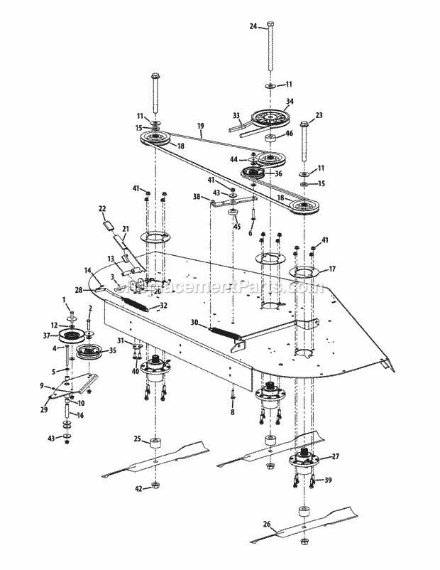 Deck Spindle Assembly 72-Inch Diagram and Parts List for S7237-KW 53CI8DU8050 Cub Cadet Sprayer